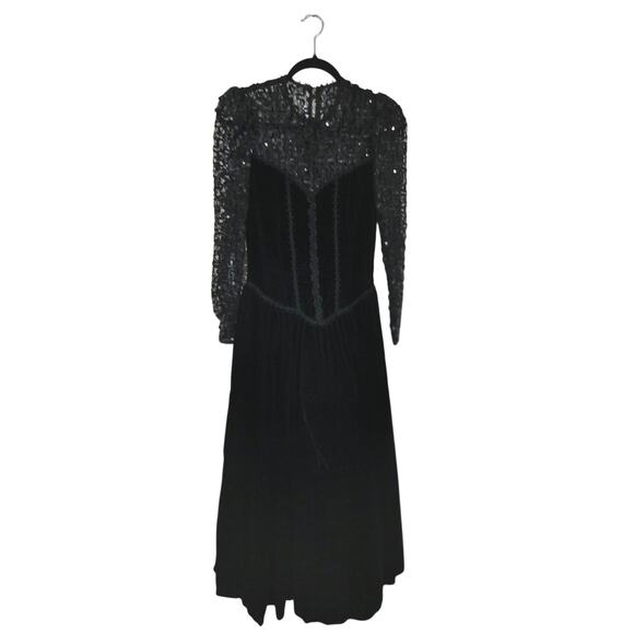 3791) Vintage Jessica McClintock Black Velvet with Lace Decolletage Dress Size 6 - Picture 1 of 12
